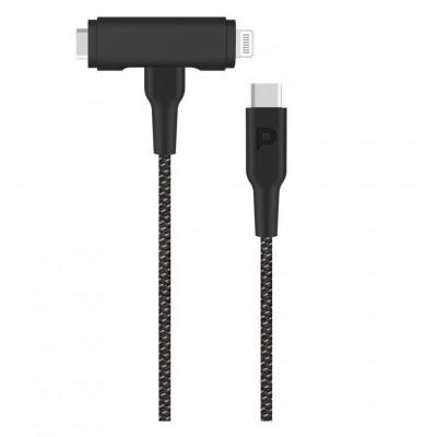 Кабель Powerology USB-C to USB-C + Lightning PD60W (PCAB007BK) Black