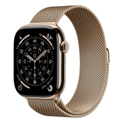 Apple Watch Series 11, 46mm, титан золотого цвета, миланский сетчатый браслет