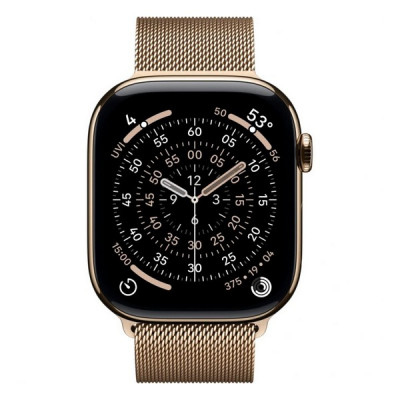 Apple Watch Series 11, 46mm, титан золотого цвета, миланский сетчатый браслет