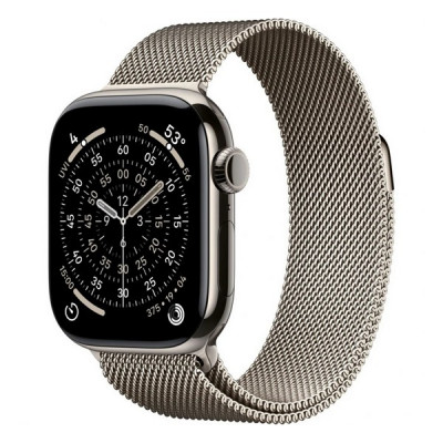 Apple Watch Series 11, 42mm, титан светлого цвета, миланский сетчатый браслет