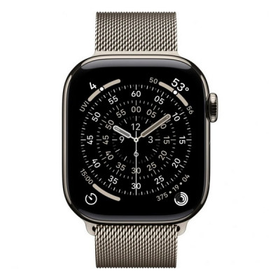 Apple Watch Series 11, 42mm, титан светлого цвета, миланский сетчатый браслет