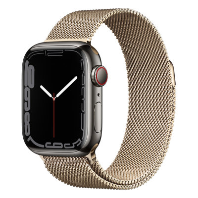 Apple Watch Series 7 GPS + Cellular 41mm Graphite Stainless Steel Case with Milanese Loop (Gold)