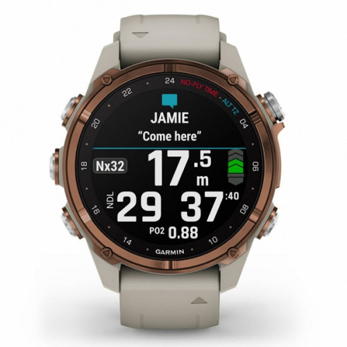 Garmin Descent Mk3i 43 мм — титановый корпус, бронзовый безель, серый ремешок