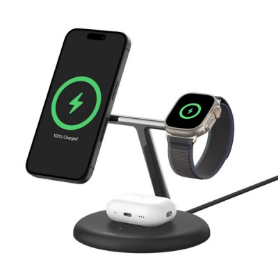Беспроводное зарядное устройство Belkin BoostCharge 3-in-1 с Qi2 15W (WIZ023vfBK) Black