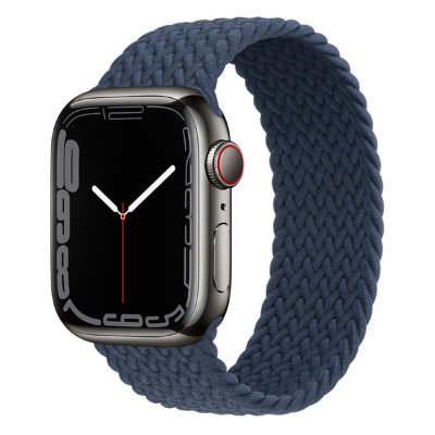 Apple Watch Series 7 GPS + Cellular 41mm Graphite Stainless Steel Case with Braided Solo Loop (Abyss Blue)