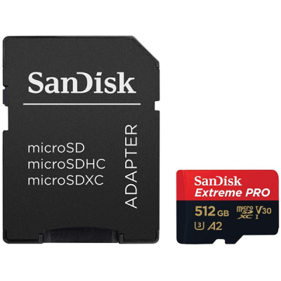 Флеш карта microSDXC 512Gb Class10 Sandisk SDSQXCZ-512G-GN6MA Extreme Pro + adapter, черный