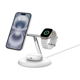 Беспроводное зарядное устройство Belkin BoostCharge 3-in-1 с Qi2 15W (WIZ023vfWH) White