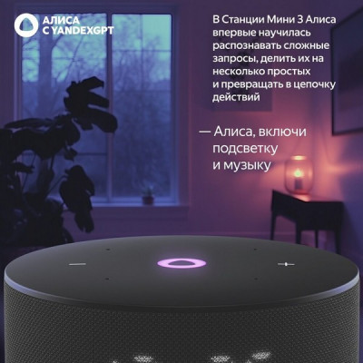 Умная колонка Яндекс Станция Мини 3 с часами с Алисой на YaGPT, черный, 12Вт