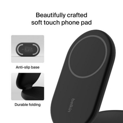 Беспроводное зарядное устройство Belkin 2-in-1 Magnetic Foldable Wireless Charger с Qi2 15W (WIZ028vfBK) Black