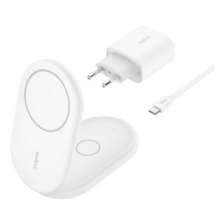 Беспроводное зарядное устройство Belkin 2-in-1 Magnetic Foldable Wireless Charger с Qi2 15W (WIZ028vfWH) White