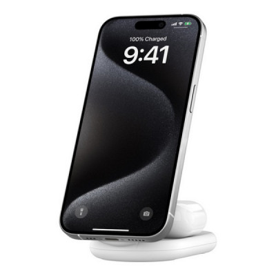 Беспроводное зарядное устройство Belkin 2-in-1 Magnetic Foldable Wireless Charger с Qi2 15W (WIZ028vfWH) White