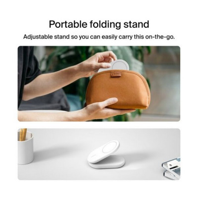 Беспроводное зарядное устройство Belkin 2-in-1 Magnetic Foldable Wireless Charger с Qi2 15W (WIZ028vfWH) White