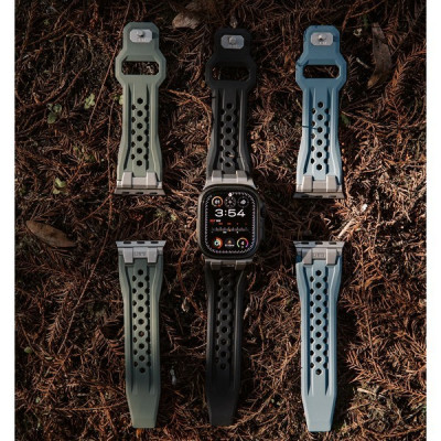 Ремешок каучуковый UAG Monarch для Apple Watch 49/46/45/44 мм голубой/титановый (Cloud Blue/Titanium) (194158114136)