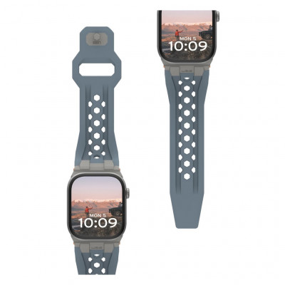 Ремешок каучуковый UAG Monarch для Apple Watch 49/46/45/44 мм голубой/титановый (Cloud Blue/Titanium) (194158114136)
