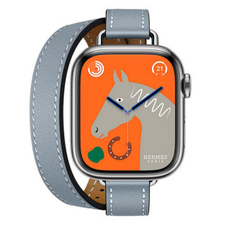 Apple Watch Series 11 Hermes 42 mm Attelage Double Tour Bleu Lin