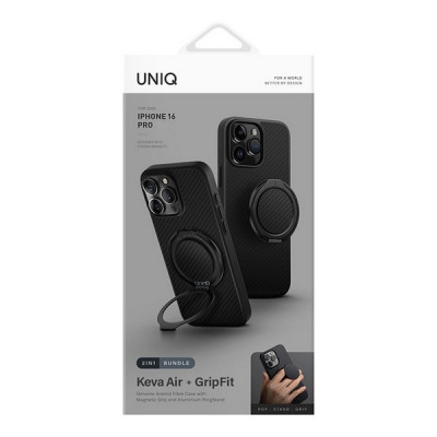 Чехол Uniq Keva Air Kevlar + GripFit Premium Mount MagSafe для iPhone 16 Pro Black (IP6.3P(2024)-KAGPBCB)