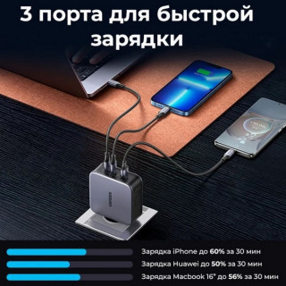 Сетевое зарядное устройство Ugreen CD289 Nexode 140W USB-A+2*USB-C GaN с кабелем (90549)