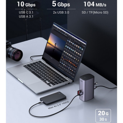 USB-разветвитель Ugreen CM555 Revodok Pro 12-in-1 8K@60Hz USB-C (90325) серый