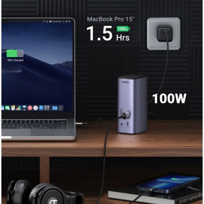 USB-разветвитель Ugreen CM555 Revodok Pro 12-in-1 8K@60Hz USB-C (90325) серый