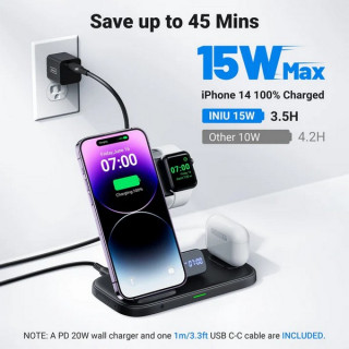 Беспроводное зарядное устройство INIU I220 3-в-1 Wireless Charging Station Qi-Certifled 15W (WI-220)