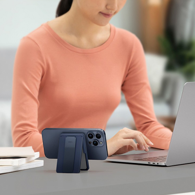 Магнитный картхолдер Uniq Heldro ID Magnetic cardholder with Grip-Band and Stand штормовой синий (HELIDCH-SBLUE)