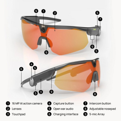 Спортивные очки BleeqUp Ranger AI Sports Camera Glasses Black (Non-Zeiss Orange Lens)