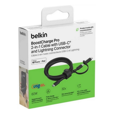 Кабель Belkin BoostCharge Pro USB-C - USB-C/Lightning 1.5м 60W (CAC003hq1.5MBK) Black