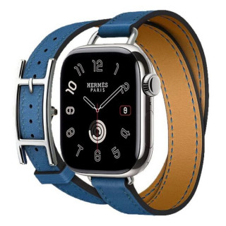 Apple Watch Series 11 Hermes 42 mm Hapi Attelage Double Tour Bleu de France