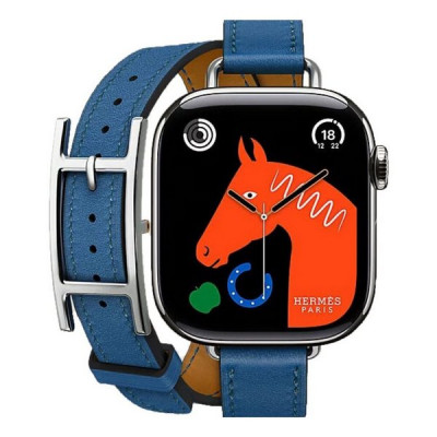 Apple Watch Series 11 Hermes 42 mm Hapi Attelage Double Tour Bleu de France
