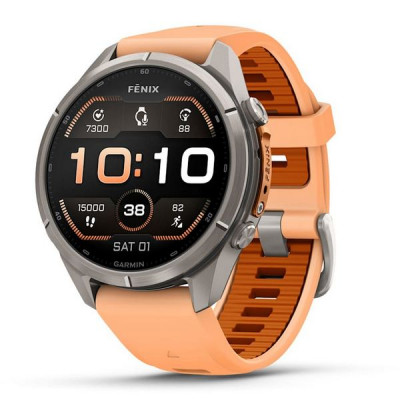 Garmin Fenix 9 Pro 43 мм Titanium with Shell Pink/Autumn Orange Silicone Band (010-04335-05)