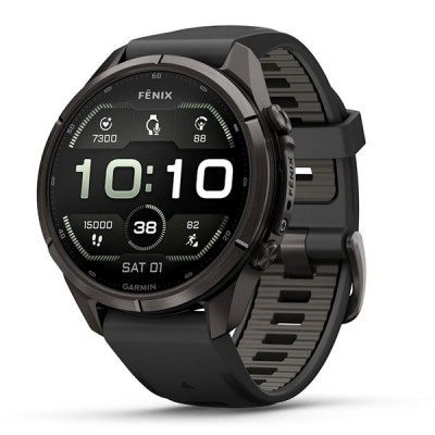 Garmin Fenix 9 Pro 43 мм Carbon Gray DLC Titanium with Black/Pebble Gray Silicone Band (010-04335-15)
