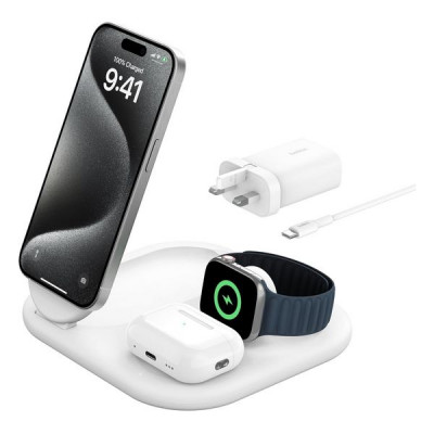 Беспроводная зарядная станция Belkin BoostCharge Pro 3-в-1 Magnetic Wireless Charger 15W (WIZ029myWH) белый