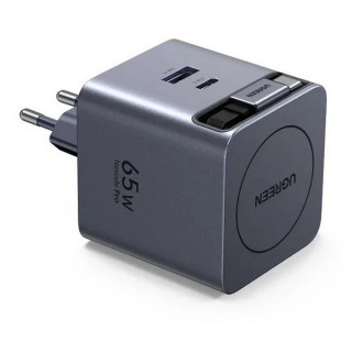 Сетевое зарядное устройство Ugreen X614 45W GaN USB-C&USB-A с выдвижным кабелем (65822) серый космос