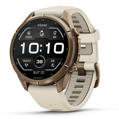 Garmin Fenix 9 Pro 43 мм Autumn Gold Titanium with Cream/French Gray Silicone Band (010-04335-25)