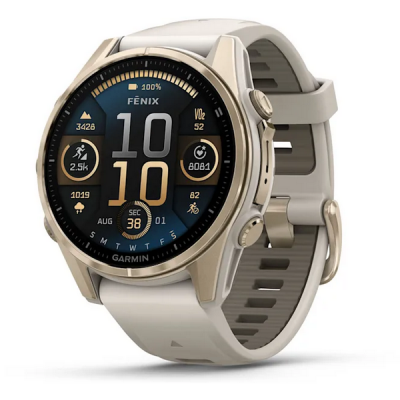 Garmin Fenix 8 Amoled Sapphire 43 мм – Золотистый, дымчато-серый ремешок