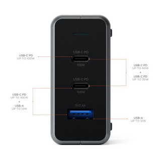 Сетевое зарядное устройство Satechi Compact Charger 2хUSB-C 100W + USB-A 12W GaN (ST-TC100GM-EU) Space Gray