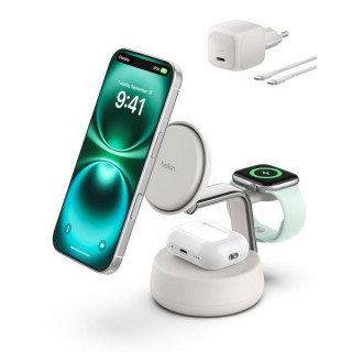 Беспроводное зарядное устройство Belkin UltraCharge Pro 3-in-1 Magnetic Charging Dock Qi2 25W (WIZ040kqSD) Sand