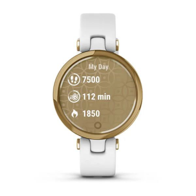 Умные ч​асы Garmin Lily светло-золотистый безель, белый корпус и итальянский кожаный ремешок 010-02384-B3