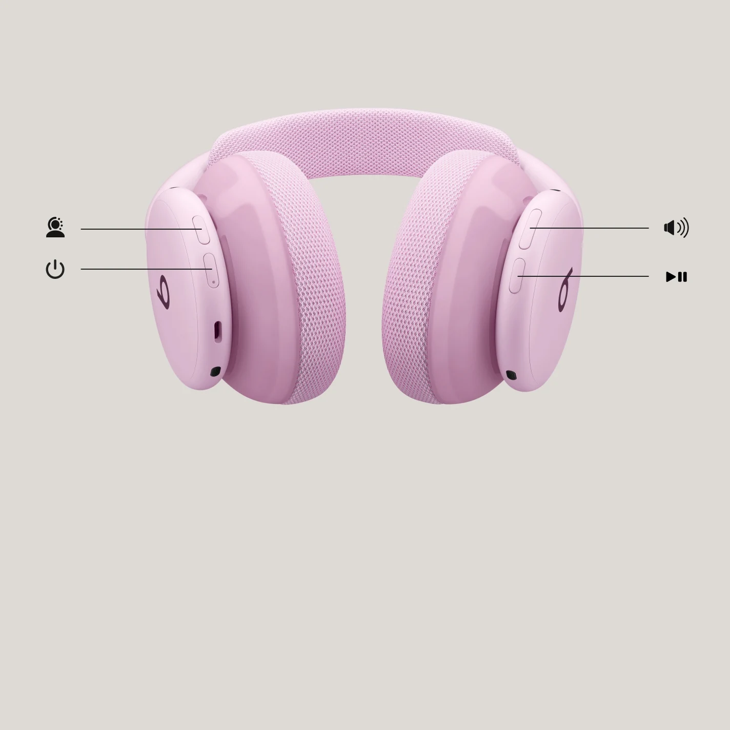 Кнопки громкости, воспроизведения, питания и шумоподавления на Beats 360 Pink