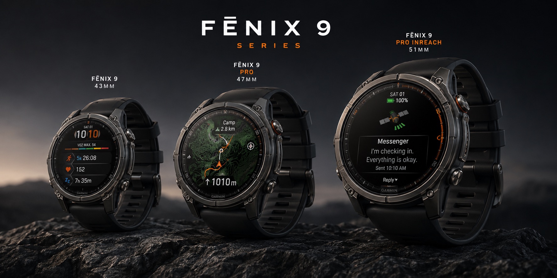 Garmin Fenix 9 43 мм, Fenix 9 Pro 47 мм и Fenix 9 Pro inReach 51 мм
