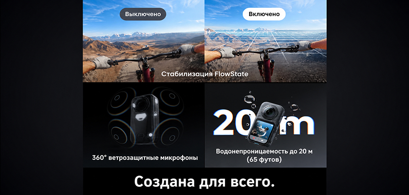 Стабилизация FlowState, панорамные микрофоны и защита Insta360 X6 от воды